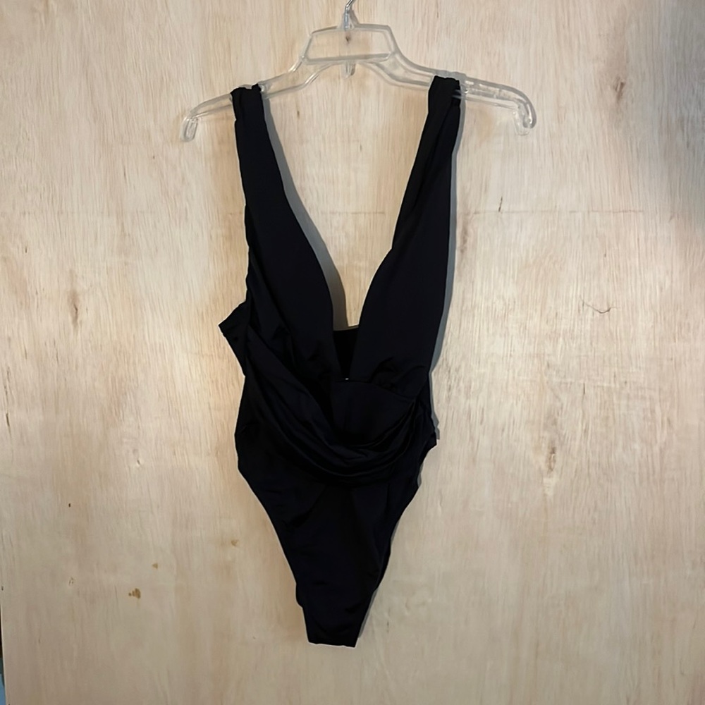 TRINA TURK Getaway Solids Wrap Front One Piece Swimsuit Black 12.